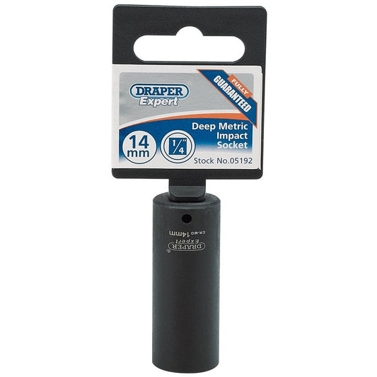 Draper HI-TORQ® 6 Point Deep Impact Socket, 1/4" Sq. Dr., 14mm
