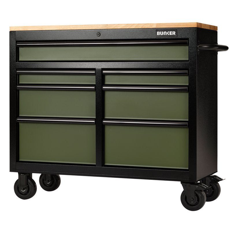 BUNKER® 7 Drawer Workbench Roller Tool Cabinet, 41", Green