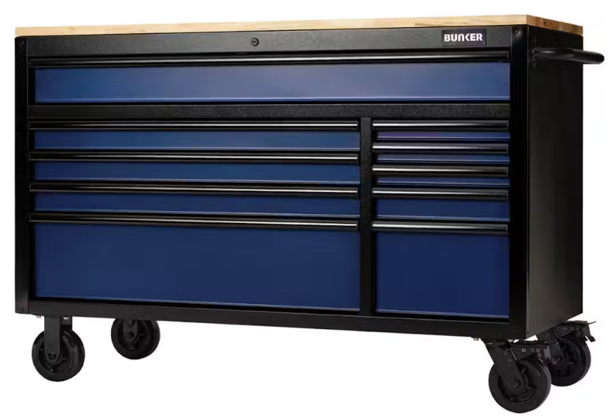BUNKER® 10 Drawer Workbench Roller Tool Cabinet, 56"