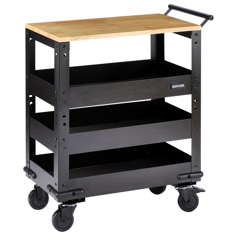 BUNKER® 3 Tier Trolley with Pull Handle and Hardwood Worktop, 714mm