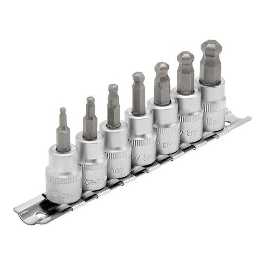 Draper Expert Ball-end Hex. Socket Bit Set, 3/8" Sq. Dr., 48mm (7 Piece)