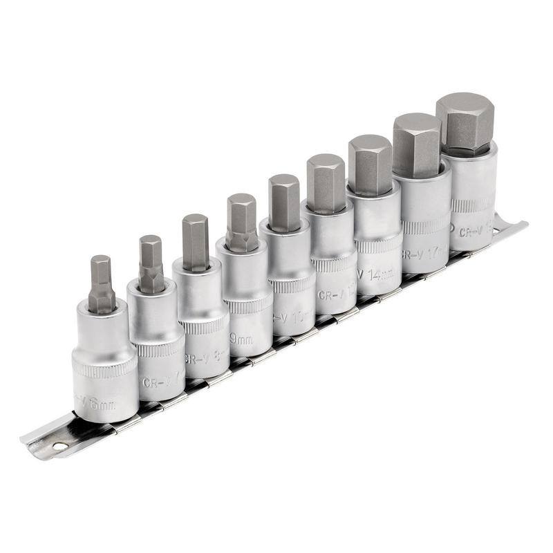 Draper Expert Metric Hex. Socket Bit Set, 1/2" Sq. Dr., 55mm (9 Piece)