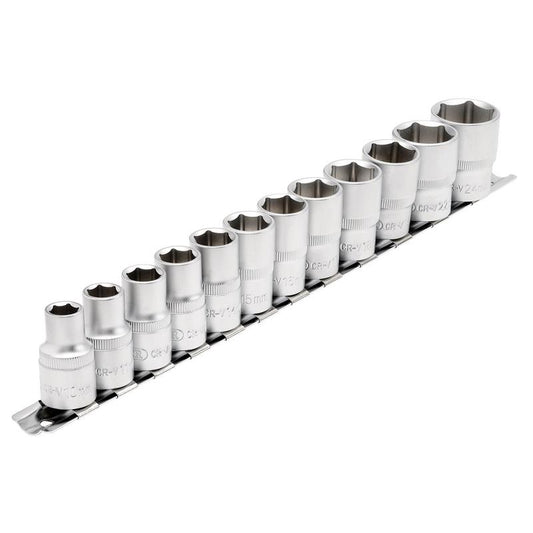 Socket Set on Metal Rail, 1/2" Sq. Dr. (12 Piece)
