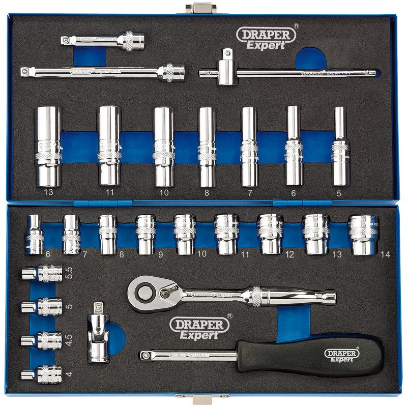 Draper Expert Metric Socket Set, 1/4" Sq. Dr. (26 Piece)
