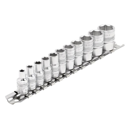 Draper Expert Imperial Socket Set on a Metal Rail, 1/4" Sq. Dr. (11 Piece)