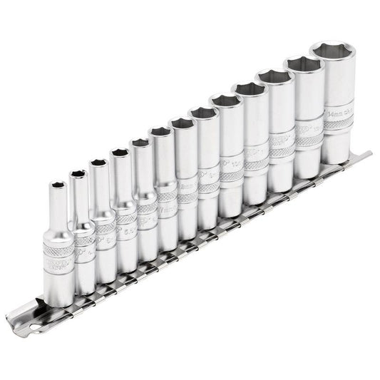 Draper Expert Deep Metric Socket Set on a Metal Rail, 1/4" Sq. Dr. (13 Piece)