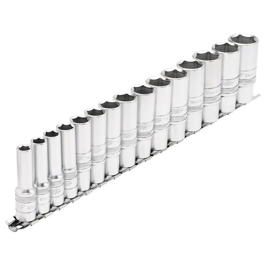 Draper Expert Metric Deep Socket Set on a Metal Rail, 3/8" Sq. Dr. (15 Piece)