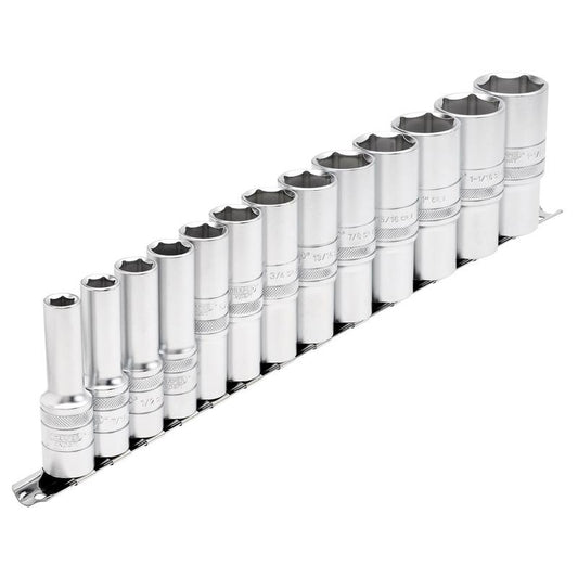 Draper Expert Imperial Deep Socket on a Metal Rail, 1/2" Sq. Dr. (13 Piece)