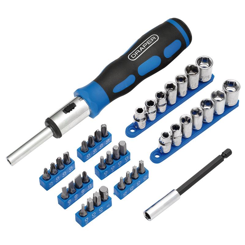Ratchet Screwdriver Socket and Bit Set, 1/4" Sq. Dr. (40 Piece)