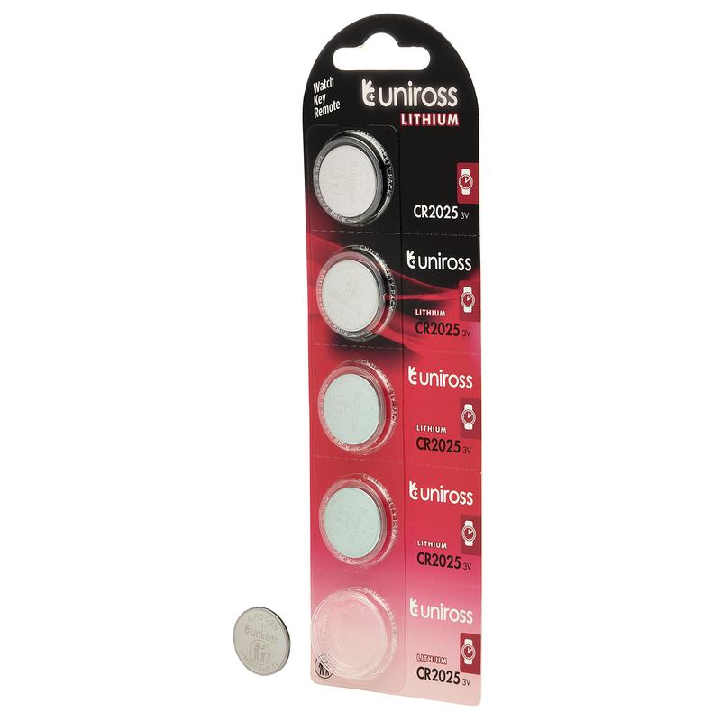 Uniross Lithium Coin Cell CR2025 Batteries (Pack of 5)