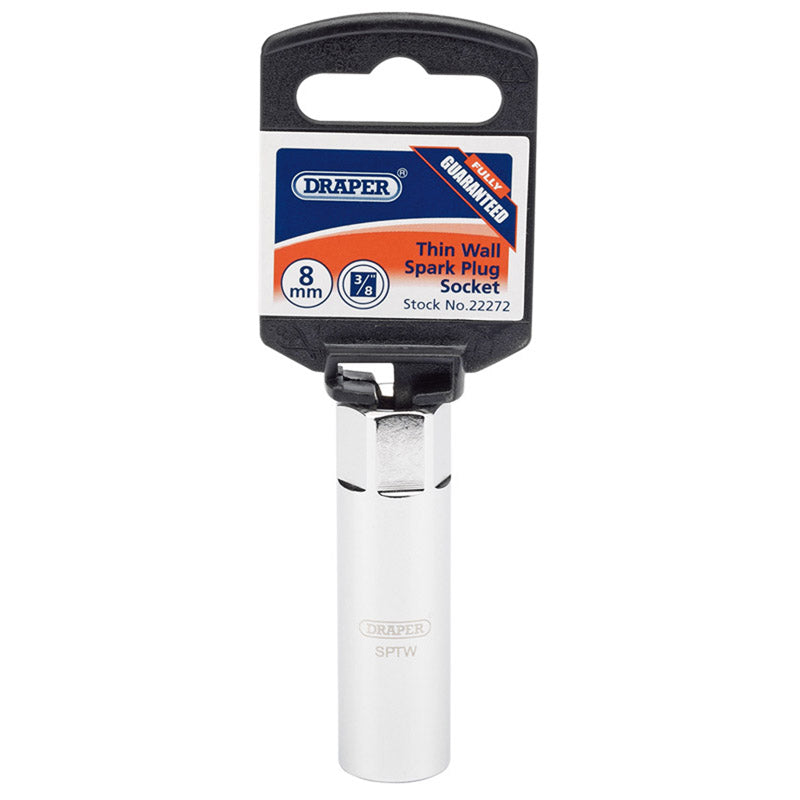 Draper HI-TORQ® 8mm Thread Thin Wall 12 Point Spark Plug Socket, 3/8" Sq. Dr., 14mm