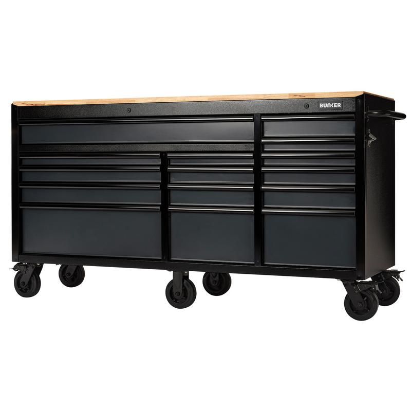 BUNKER® 15 Drawer Workbench Roller Tool Cabinet, 72", Grey