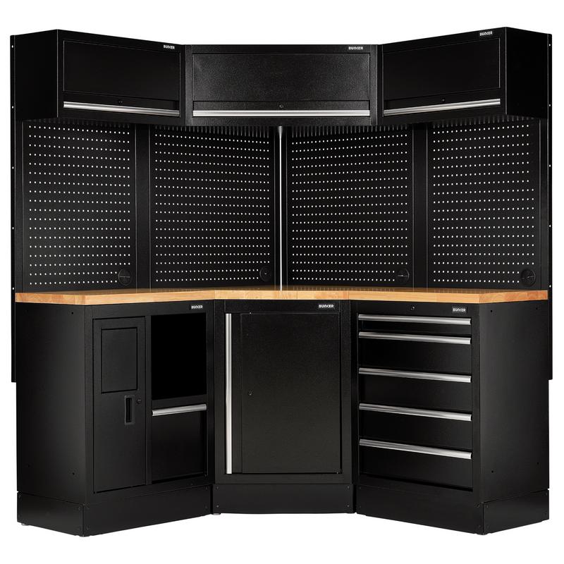 BUNKER® 18 Piece Modular Storage Corner Combo with Hardwood Worktop, 3454mm
