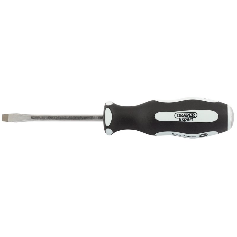 Draper Expert 'Pound Thru' Plain Slot Soft Grip Screwdriver, 5.5 x 75mm