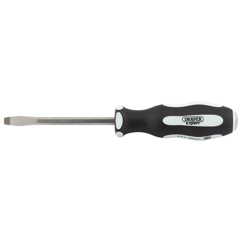 Draper Expert 'Pound Thru' Plain Slot Soft Grip Screwdriver, 6.5 x 100mm
