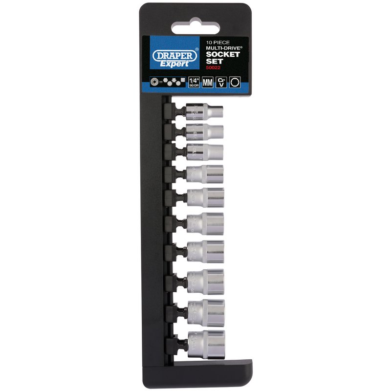 Draper Expert Multi-Drive® Metric Socket Set, 1/4" Sq. Dr. (10 Piece)