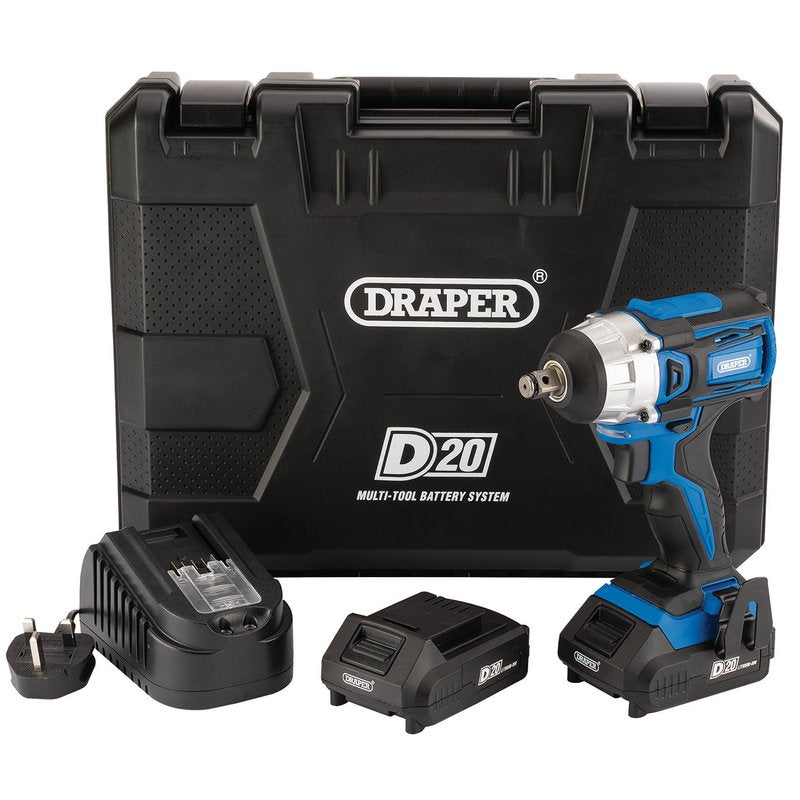 D20 20V Brushless Impact Wrench, 1/2" Sq. Dr., 250Nm, 2 x 2.0Ah Batteries, 1 x Charger