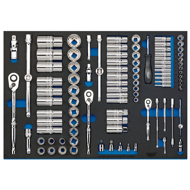 Draper Expert Socket Set in Full Plus Drawer EVA Insert Tray, 1/4", 3/8" & 1/2" (96 Piece)