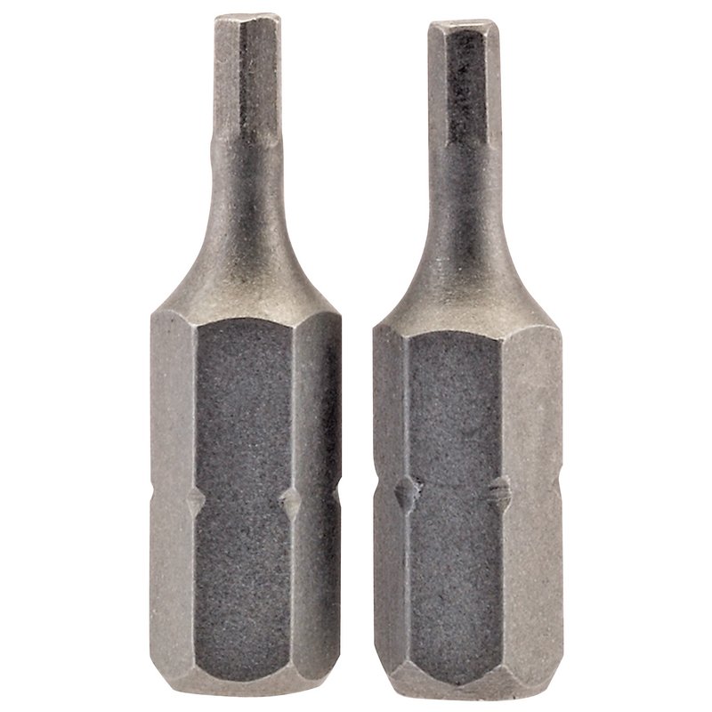 Hexagonal Insert Bit, 2.5mm, 1/4" Hex, 25mm Long (Pack of 2)