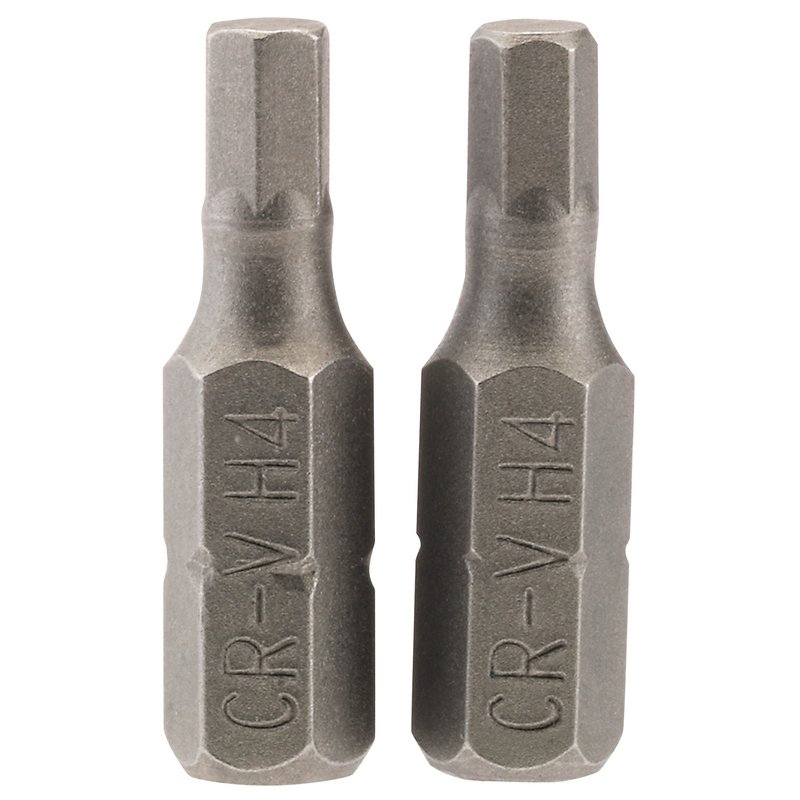 Hexagonal Insert Bit, 4mm, 1/4" Hex, 25mm Long (Pack of 2)