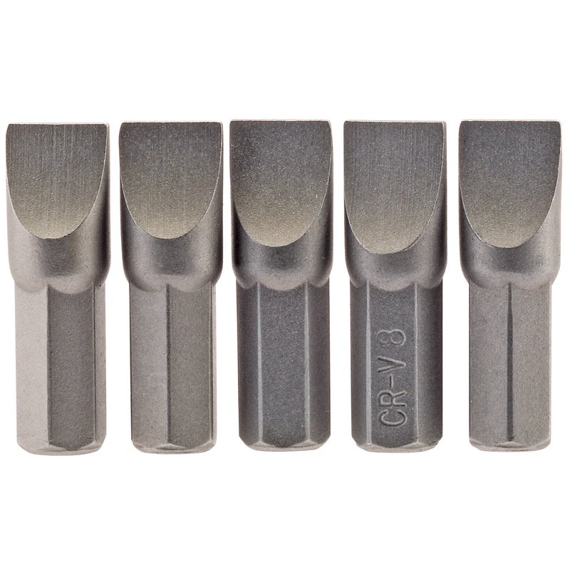 Plain Slot Insert Bit, 8.0mm, 1/4" Hex, 25mm Long (Pack of 5)