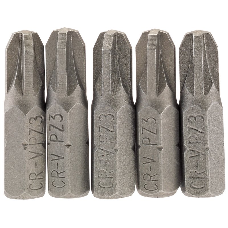 PZ Type Insert Bit, 1/4" Hex, 25mm Long, No.3 (Pack of 5)