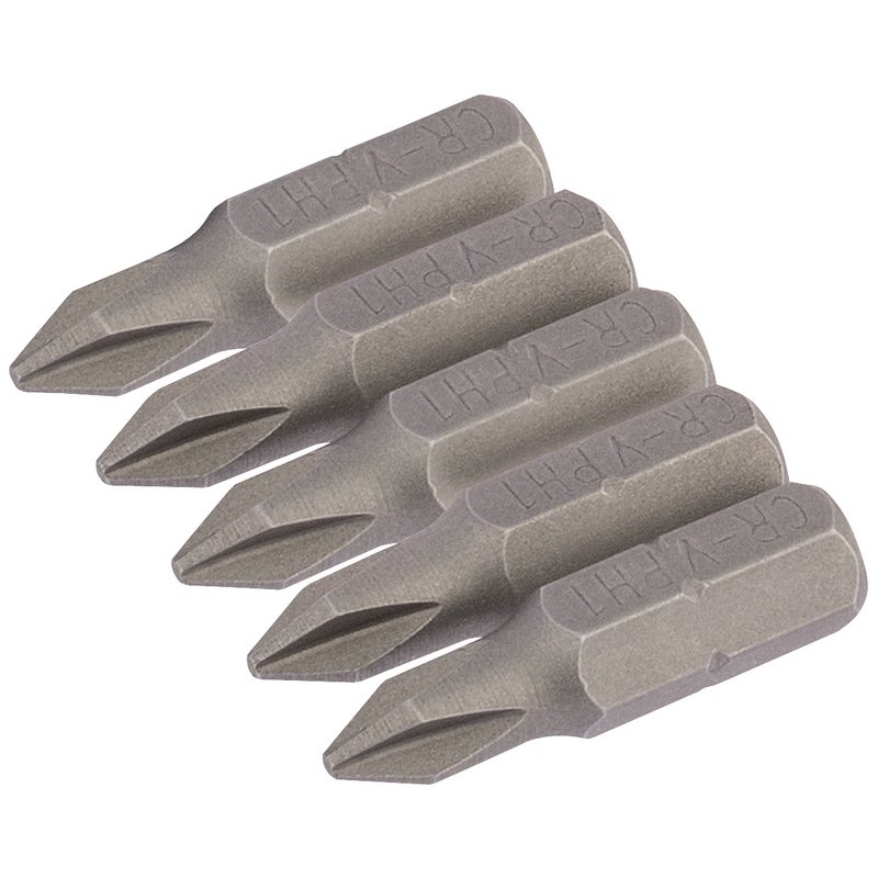 Cross Slot Insert Bit, 1/4" Hex, 25mm Long, No.1 (Pack of 5)