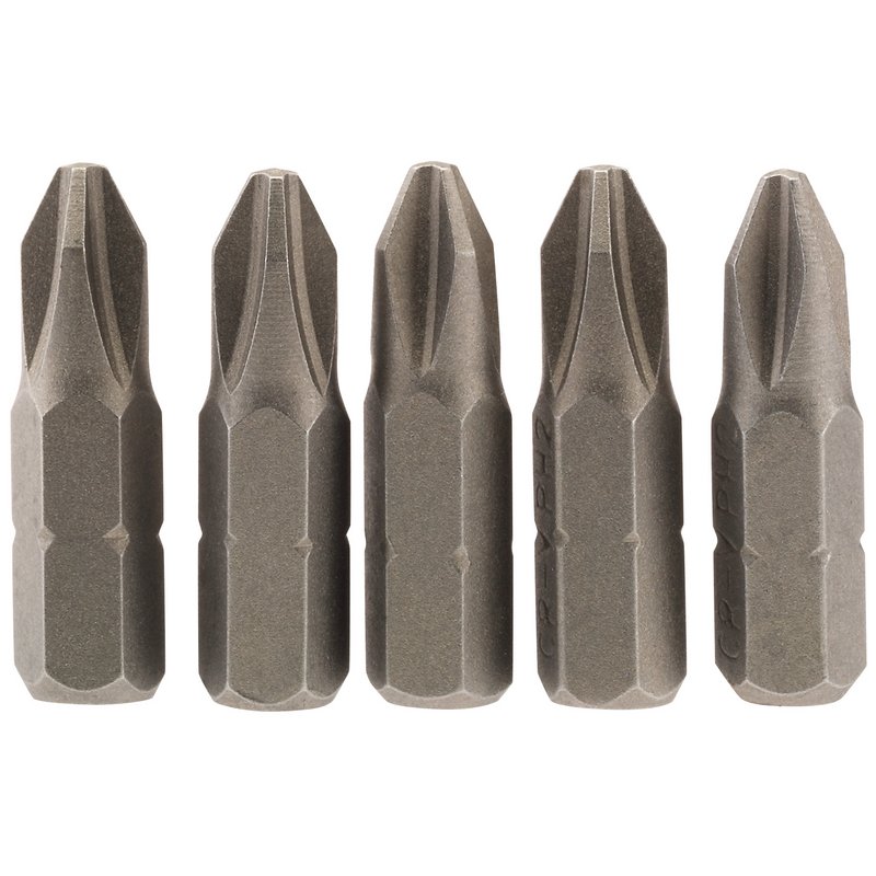 Cross Slot Insert Bit, 1/4" Hex, 25mm Long, No.2 (Pack of 5)