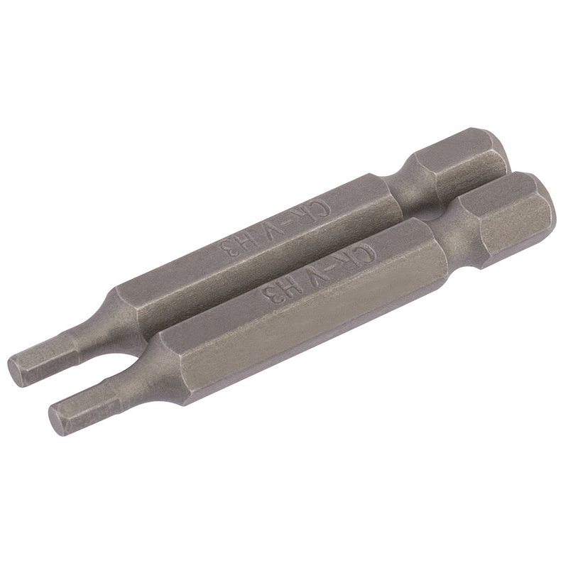 Hexagonal Insert Bit, 3mm, 1/4" Hex, 50mm Long (Pack of 2)