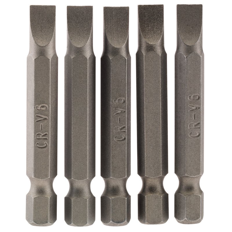 Plain Slot Insert Bit, 6mm, 1/4" Hex, 50mm Long (Pack of 5)