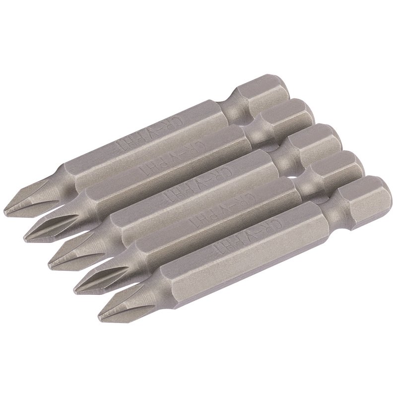 Cross Slot Insert Bit, 1/4" Hex, 50mm Long, No.1 (Pack of 5)