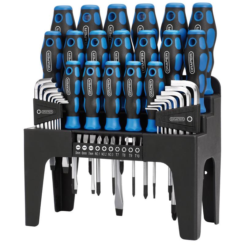 Soft Grip Screwdriver, Hex. Key and Bit Set (44 Piece)