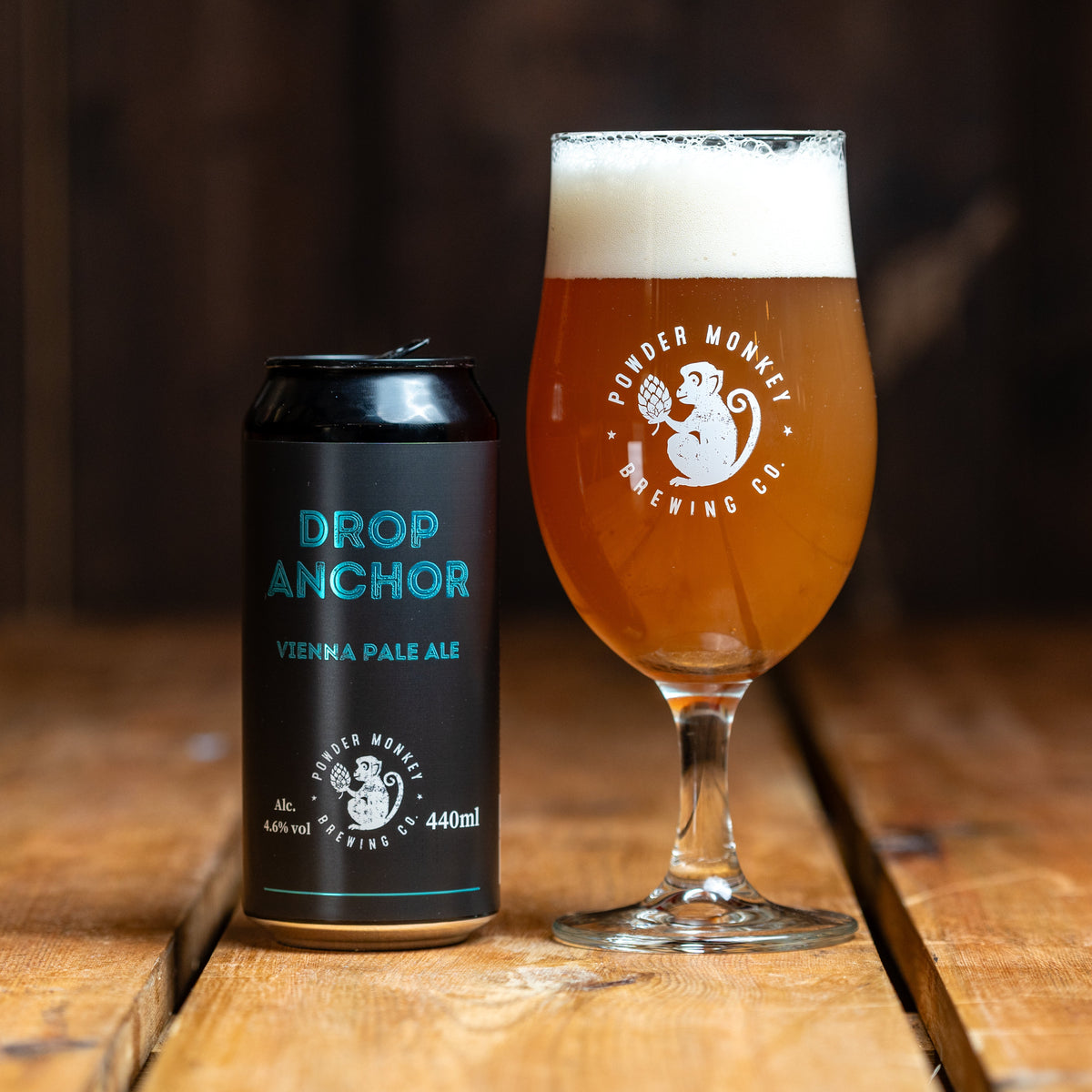 A can of Powder Monkey Brewing Drop Anchor Vienna Pale