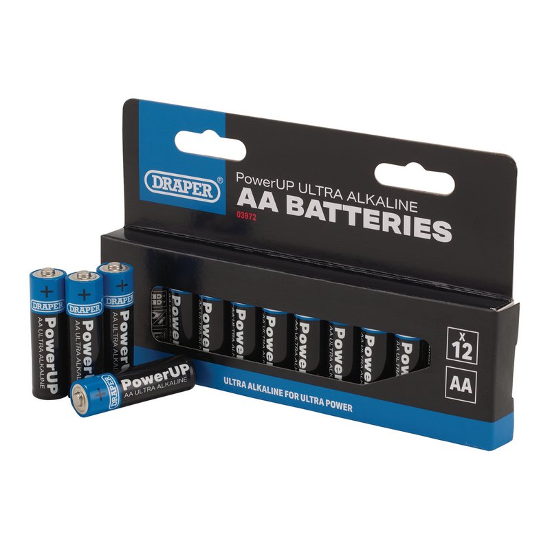 Draper PowerUP Ultra Alkaline AA Batteries (Pack of 12) - Discontinued