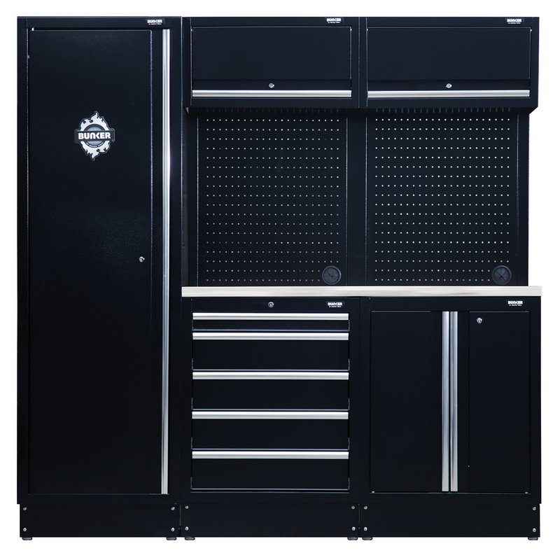 BUNKER® 11 Piece Modular Storage Combo with Stainless Steel Worktop, 1960mm