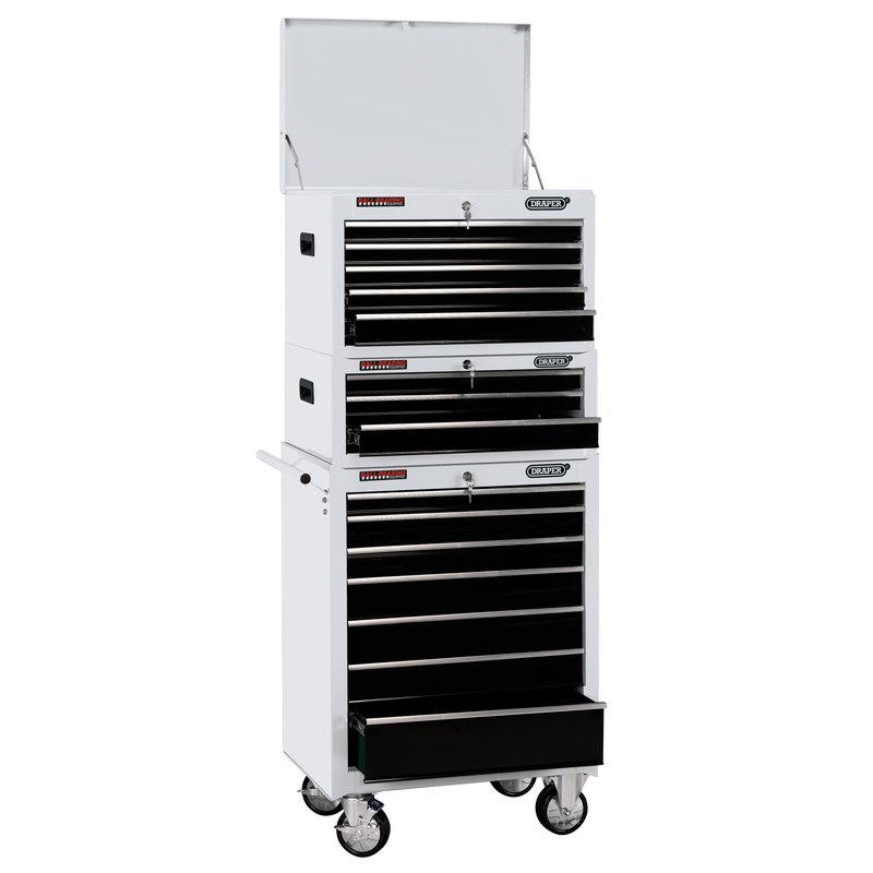 Draper Expert Combined Roller Cabinet and Tool Chest, 15 Drawer, 26", White