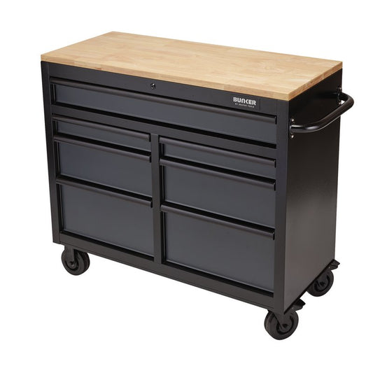 Draper Bunker Workbench Roller Tool Cabinet, 7 Drawer, 41", Grey
