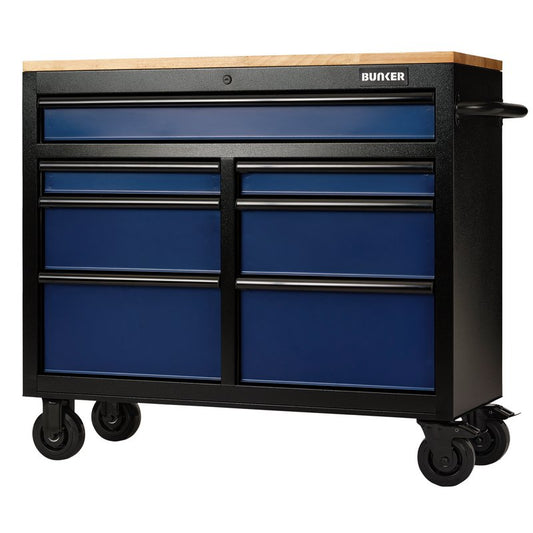 BUNKER® 7 Drawer Workbench Roller Tool Cabinet, 41", Blue
