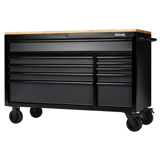 BUNKER® 10 Drawer Workbench Roller Tool Cabinet, 56", Grey