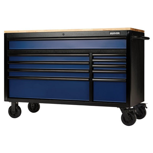 BUNKER® 10 Drawer Workbench Roller Tool Cabinet, 56", Blue