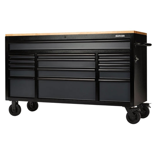 BUNKER® 15 Drawer Workbench Roller Tool Cabinet, 61", Grey