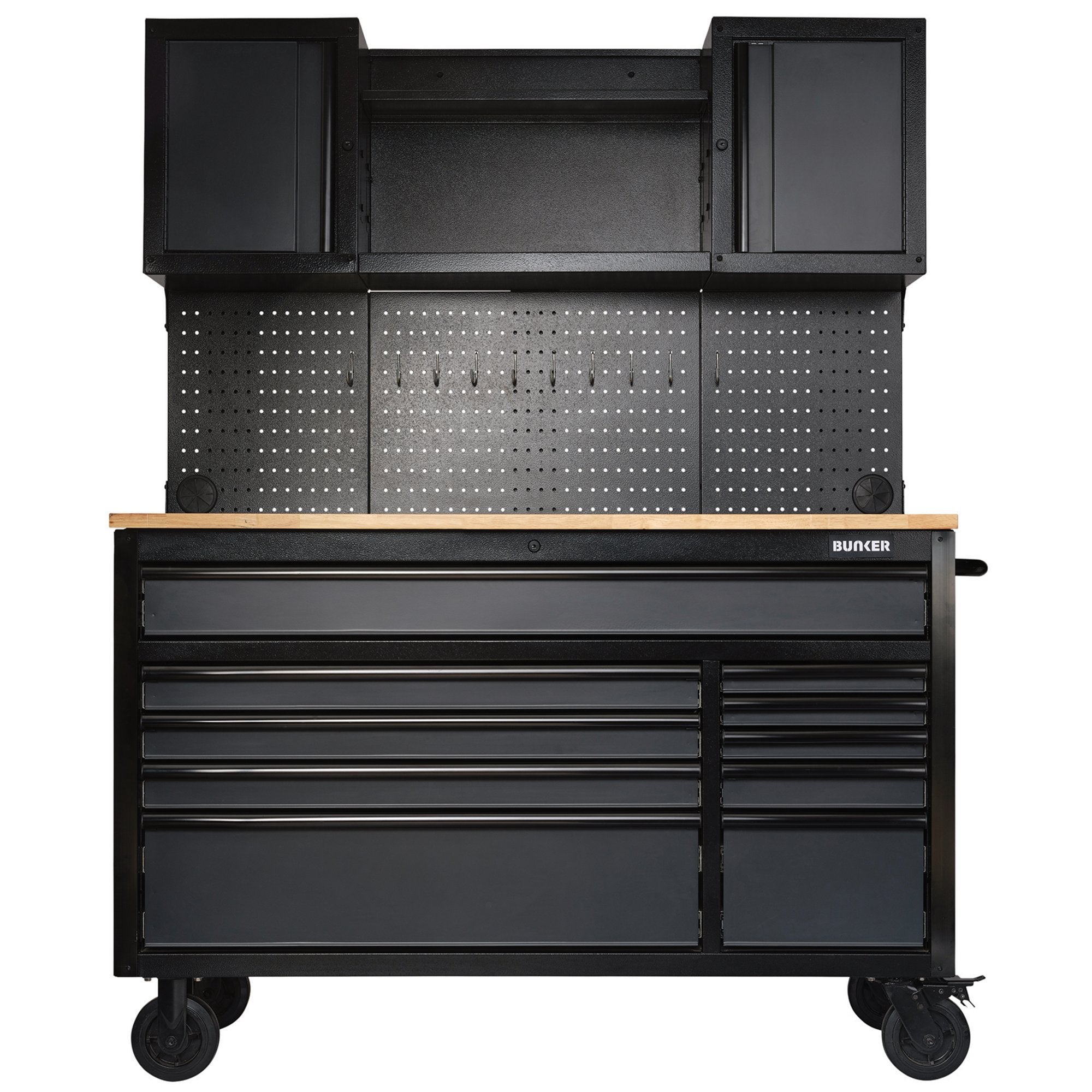 BUNKER® 10 Drawer Roller Workstation with Workbench, 56", Grey ...