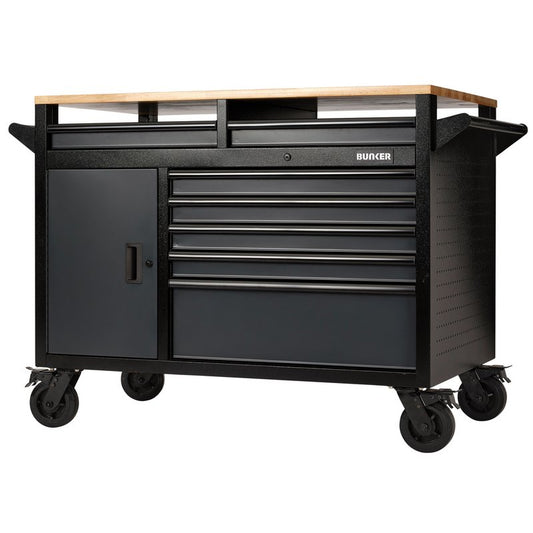 BUNKER® 14 Drawer Multi-Functional Workbench Roller Tool Cabinet, 48", Grey