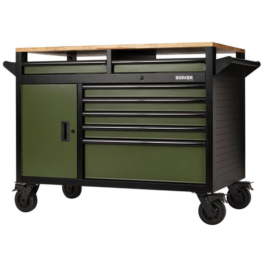 BUNKER® 14 Drawer Multi-Functional Workbench Roller Tool Cabinet, 48", Green