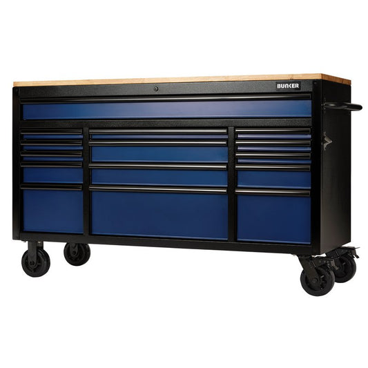 BUNKER® 15 Drawer Workbench Roller Tool Cabinet, 61", Blue
