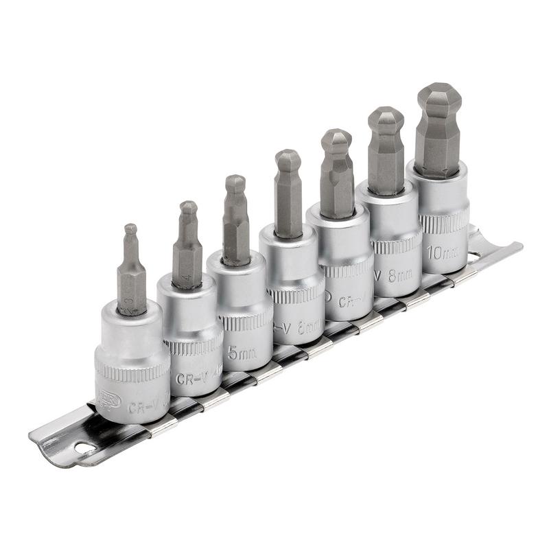 Draper Expert Ball-end Hex. Socket Bit Set, 3/8" Sq. Dr., 48mm (7 Piece)