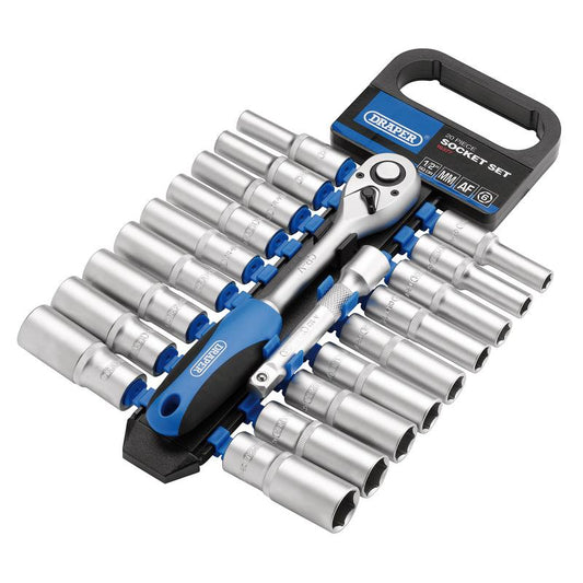 Combined MM/AF Deep Socket and Ratchet Set, 1/2" Sq. Dr. (20 Piece)