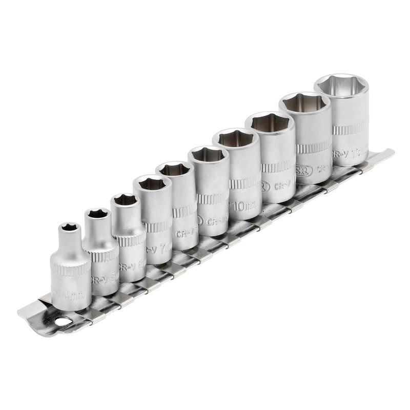 Metric Socket on Metal Rail, 1/4" Sq. Dr. (10 Piece)
