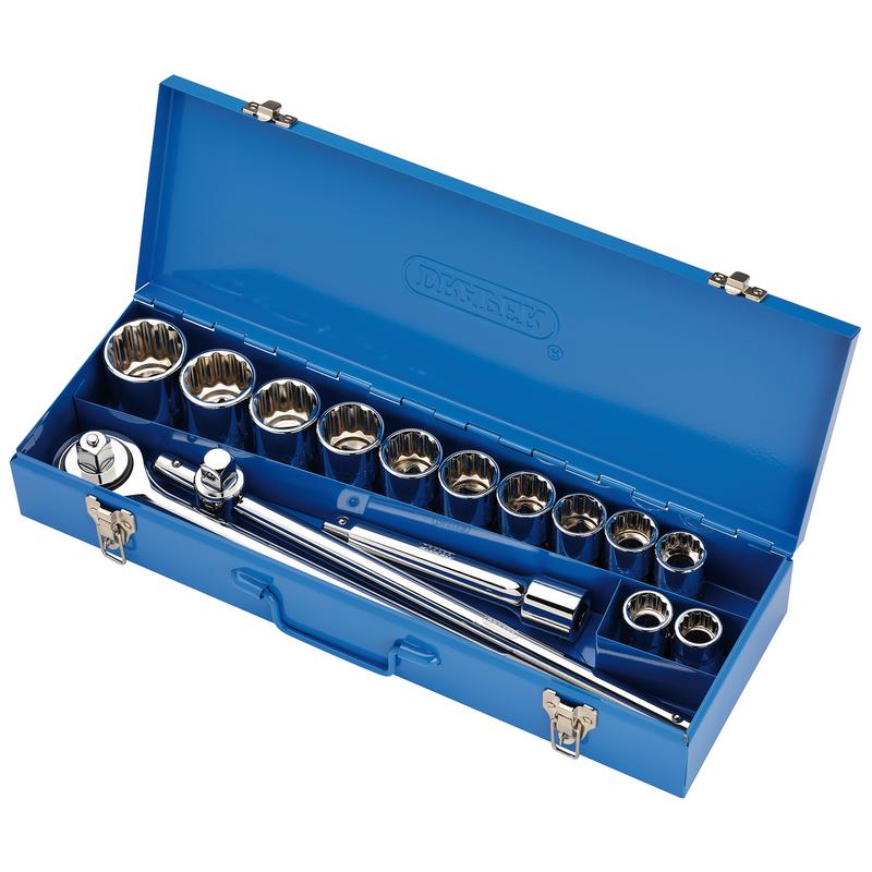 Draper HI-TORQ® Metric Socket Set in Metal Case, 3/4" Sq. Dr. (15 Piece)