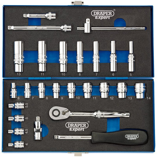 Draper Expert Metric Socket Set, 1/4" Sq. Dr. (26 Piece)